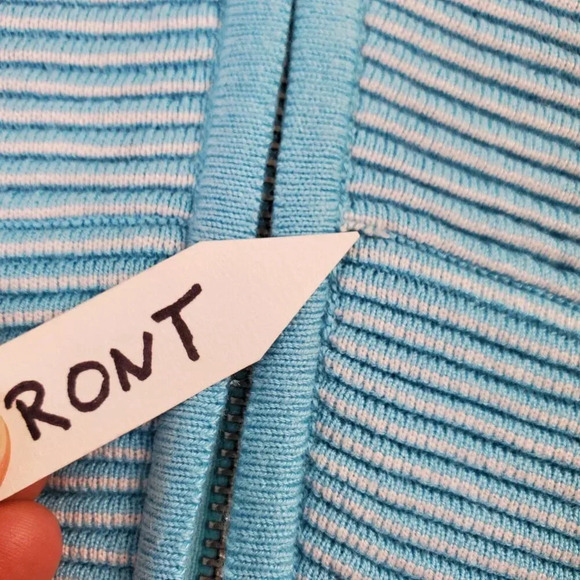 Soft Surroundings Corcovado Zip Sweater Womens Medium Blue White Ribbed Long - Picture 16 of 16